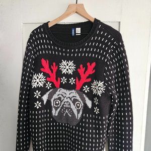 H&M - Ugly Knit Sweater with Pug on it - Holiday - Size M